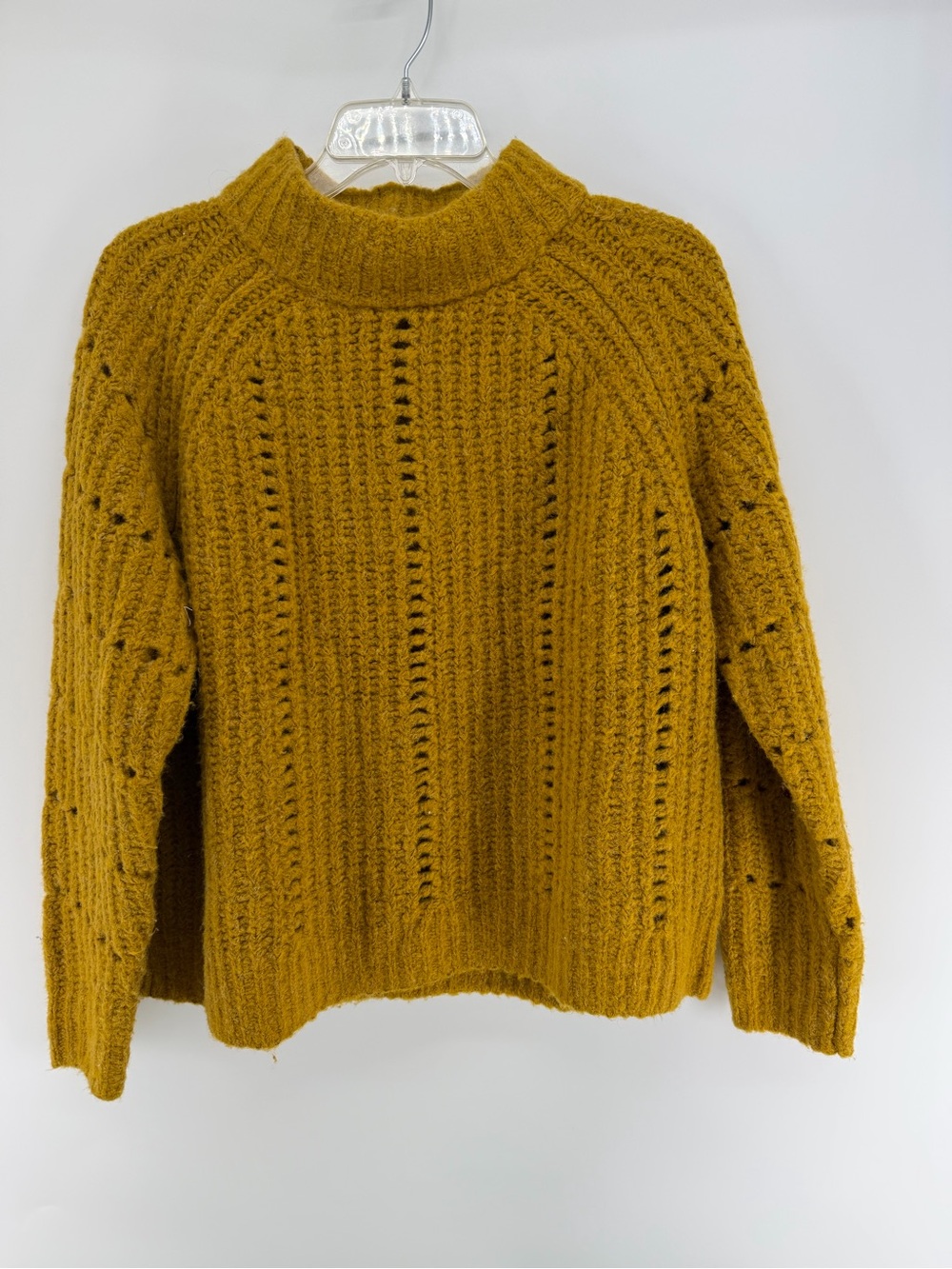 Madewell Mustard Open-Stitch Cable Turtleneck Sweater